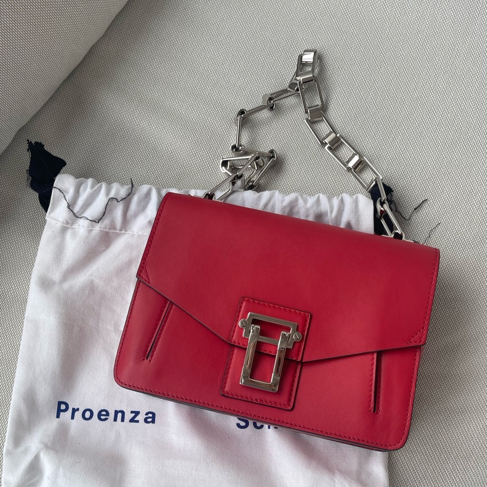 Proenza Schouler Red Leather Chain Shoulder Bag with Silver Hardware